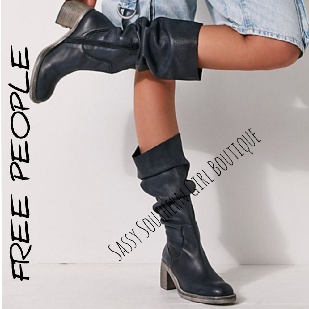 šā FREE PEOPLE black leather tall boots